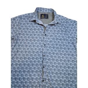 Rugby University Men’s L Blue Beach Palm Tree Print Short Sleeve Shirt Vacation